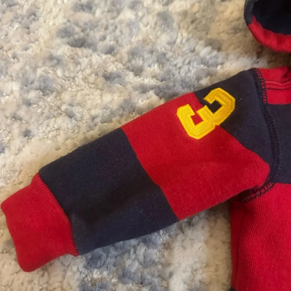 Ralph Lauren Baby Red Navy Stripe Zip Hoodie Big Pony Logo Preppy Size 3M
